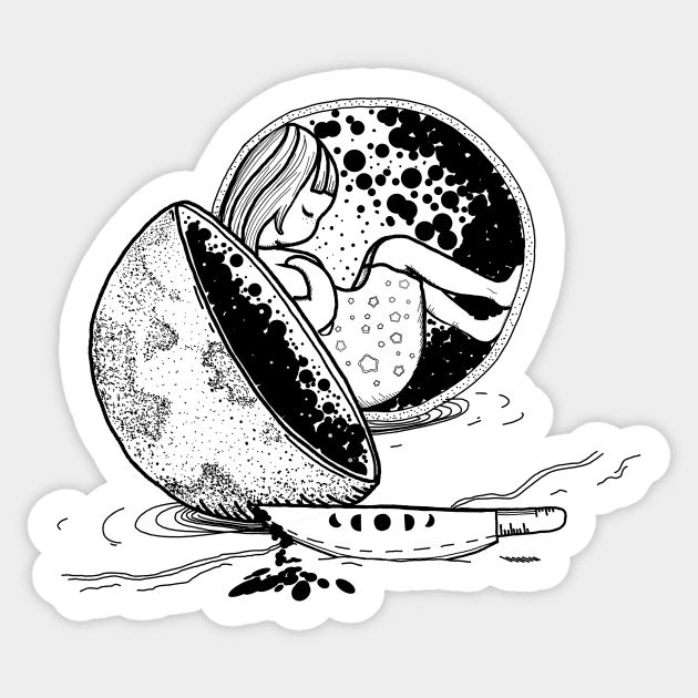 cut open moon Sticker by moonlitdoodl